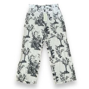 Joie Women's Linen Wide Leg Trouser Pants Size 10 Black & White Front Pockets